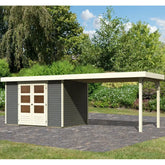 Abri de jardin en bois massif gris terre 6,55m² Askola 4 avec appentis 280cm – Karibu Ma boutique